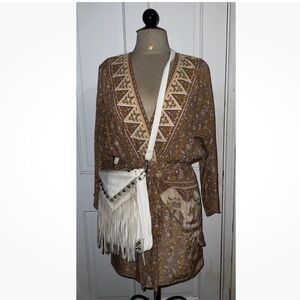 Vintage Shoulder Crossbody Purse Bag Leather 70s Fringe Stud Hippie Boho Western